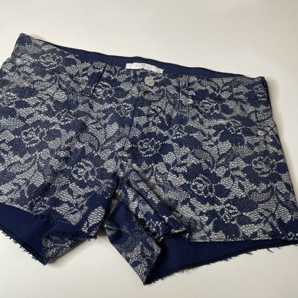 Seven 7 For All Mankind Size 25 Denim Shorts Jean Shorts Silver Lace Print - Picture 2 of 12